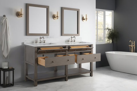 Katie 60" Modern Farmhouse Vanity with Carrara White Top - Driftwood Gray