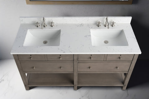 Katie 60" Modern Farmhouse Vanity with Carrara White Top - Driftwood Gray