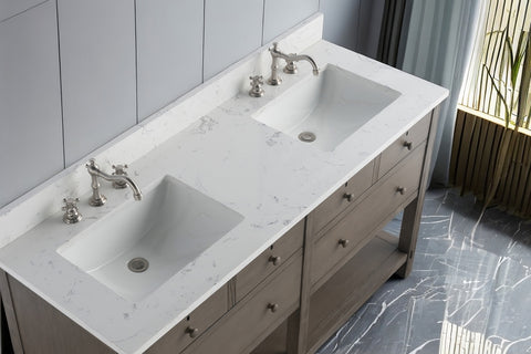 Katie 60" Modern Farmhouse Vanity with Carrara White Top - Driftwood Gray