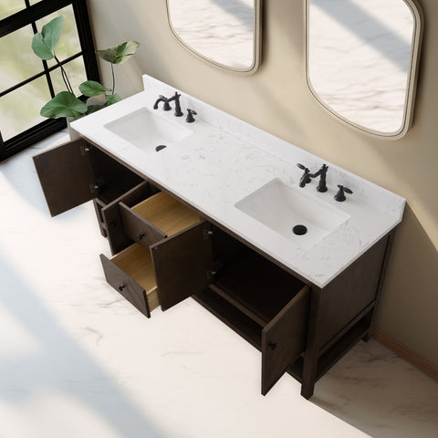 Landon 72" Modern Herringbone Pattern Bathroom Vanity