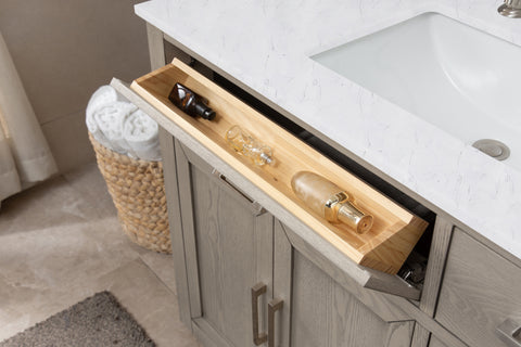 Grace 42" Mid-century Vanity Set with Carrara White Top - Antique Gray Oak