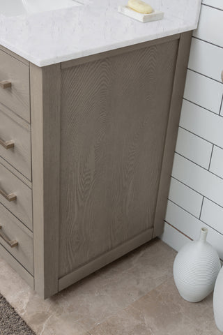 Grace 42" Mid-century Vanity Set with Carrara White Top - Antique Gray Oak