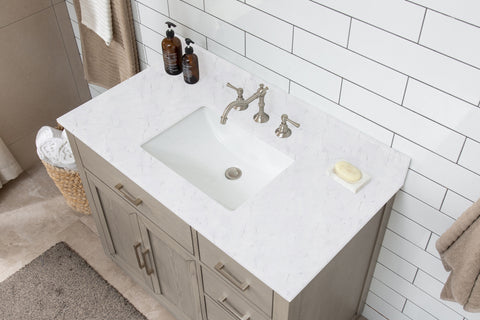 Grace 42" Mid-century Vanity Set with Carrara White Top - Antique Gray Oak