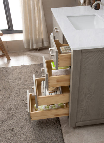Grace 42" Mid-century Vanity Set with Carrara White Top - Antique Gray Oak