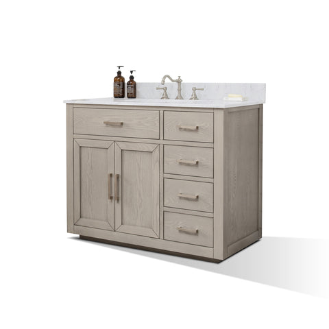 Grace 42" Mid-century Vanity Set with Carrara White Top - Antique Gray Oak