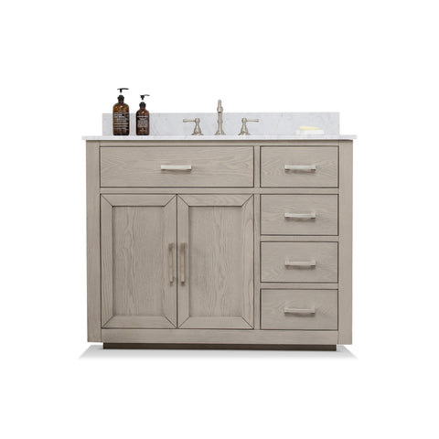 Grace 42" Mid-century Vanity Set with Carrara White Top - Antique Gray Oak