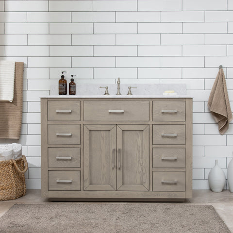 Grace 48" Mid-century Vanity Set with Carrara White Top - Antique Gray Oak (SOLD OUT)
