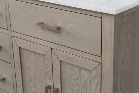 Grace 60" Mid-century Vanity Set with Carrara White Top - Antique Gray Oak