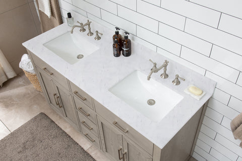 Grace 60" Mid-century Vanity Set with Carrara White Top - Antique Gray Oak