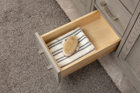 Grace 60" Mid-century Vanity Set with Carrara White Top - Antique Gray Oak