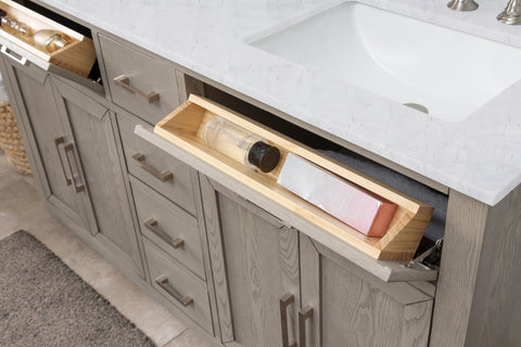 Grace 60" Mid-century Vanity Set with Carrara White Top - Antique Gray Oak