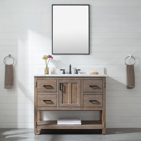 Harvey 42" Rustic Modern Farmhouse Vanity with Carrara White Top - Brown Spruce (SOLD OUT)