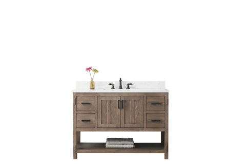 Harvey 48" Rustic Modern Farmhouse Vanity with Carrara White Top - Brown Spruce