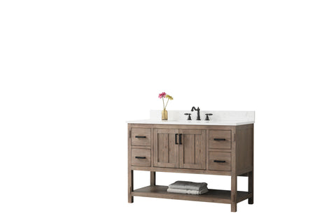 Harvey 48" Rustic Modern Farmhouse Vanity with Carrara White Top - Brown Spruce
