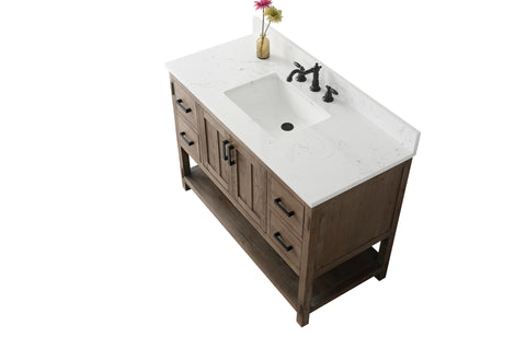 Harvey 48" Rustic Modern Farmhouse Vanity with Carrara White Top - Brown Spruce