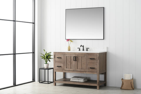 Harvey 48" Rustic Modern Farmhouse Vanity with Carrara White Top - Brown Spruce