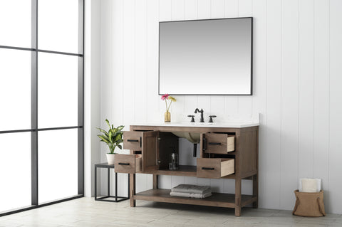 Harvey 48" Rustic Modern Farmhouse Vanity with Carrara White Top - Brown Spruce