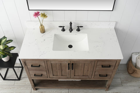 Harvey 48" Rustic Modern Farmhouse Vanity with Carrara White Top - Brown Spruce