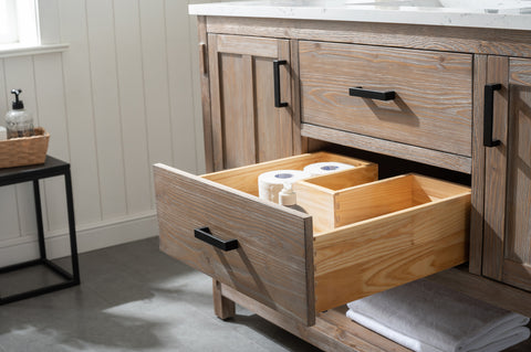 Harvey 54" Rustic Modern Farmhouse Vanity with Carrara White Top - Brown Spruce