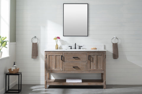 Harvey 54" Rustic Modern Farmhouse Vanity with Carrara White Top - Brown Spruce