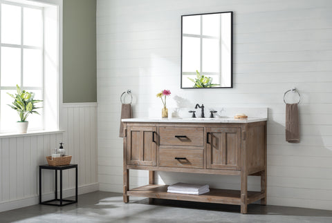 Harvey 54" Rustic Modern Farmhouse Vanity with Carrara White Top - Brown Spruce