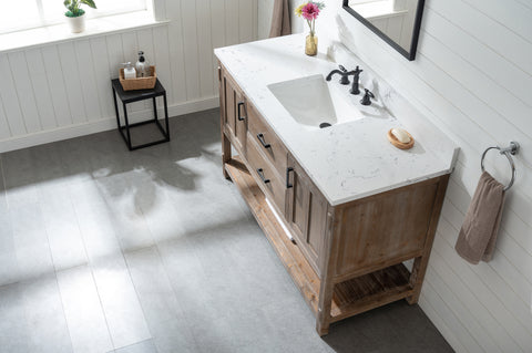 Harvey 54" Rustic Modern Farmhouse Vanity with Carrara White Top - Brown Spruce