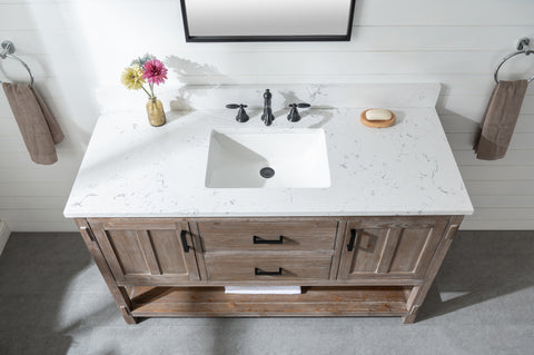Harvey 54" Rustic Modern Farmhouse Vanity with Carrara White Top - Brown Spruce