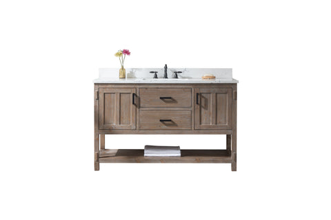Harvey 54" Rustic Modern Farmhouse Vanity with Carrara White Top - Brown Spruce