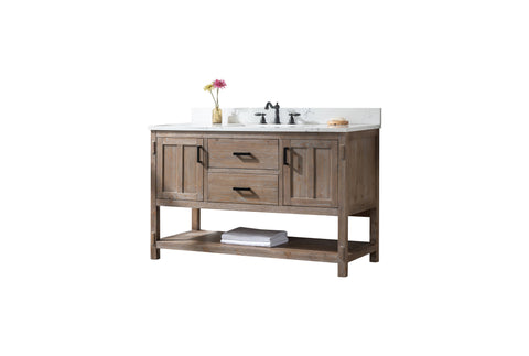 Harvey 54" Rustic Modern Farmhouse Vanity with Carrara White Top - Brown Spruce