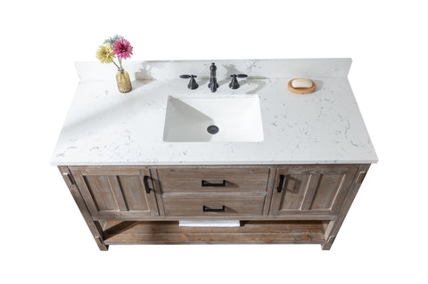 Harvey 54" Rustic Modern Farmhouse Vanity with Carrara White Top - Brown Spruce