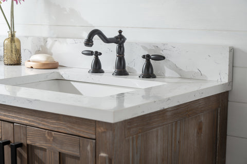 Harvey 60" Rustic Modern Farmhouse Vanity with Carrara White Top - Brown Spruce