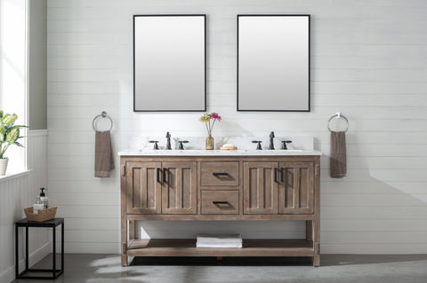 Harvey 60" Rustic Modern Farmhouse Vanity with Carrara White Top - Brown Spruce
