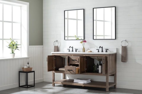 Harvey 60" Rustic Modern Farmhouse Vanity with Carrara White Top - Brown Spruce