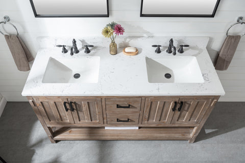 Harvey 60" Rustic Modern Farmhouse Vanity with Carrara White Top - Brown Spruce