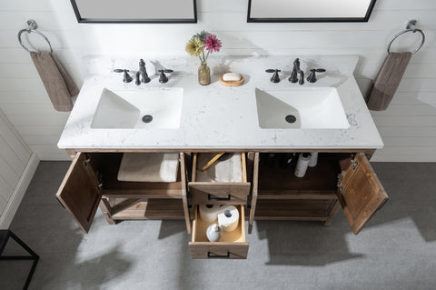 Harvey 60" Rustic Modern Farmhouse Vanity with Carrara White Top - Brown Spruce