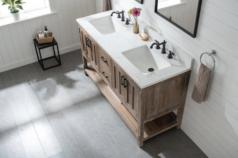 Harvey 60" Rustic Modern Farmhouse Vanity with Carrara White Top - Brown Spruce