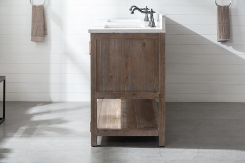 Harvey 60" Rustic Modern Farmhouse Vanity with Carrara White Top - Brown Spruce