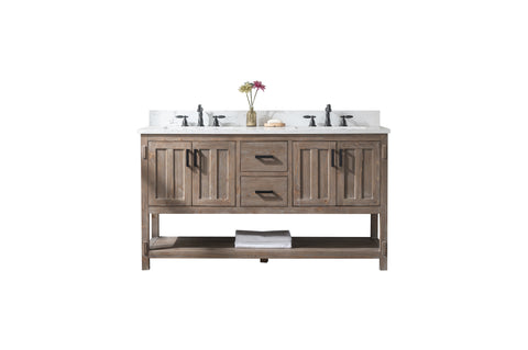 Harvey 60" Rustic Modern Farmhouse Vanity with Carrara White Top - Brown Spruce