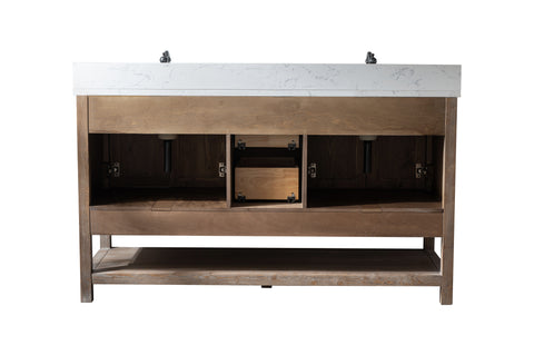 Harvey 60" Rustic Modern Farmhouse Vanity with Carrara White Top - Brown Spruce