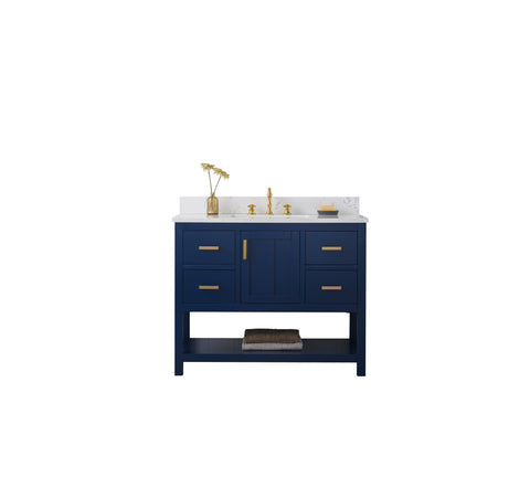Henry 42" Modern Style Vanity with Carrara White Top - Blue