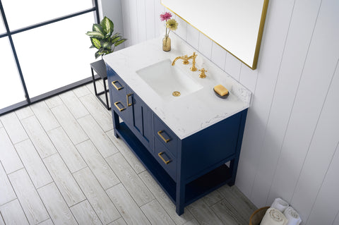 Henry 42" Modern Style Vanity with Carrara White Top - Blue