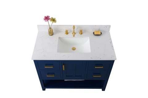 Henry 42" Modern Style Vanity with Carrara White Top - Blue