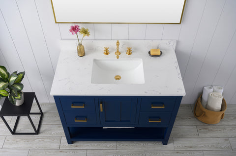 Henry 42" Modern Style Vanity with Carrara White Top - Blue