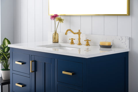 Henry 42" Modern Style Vanity with Carrara White Top - Blue