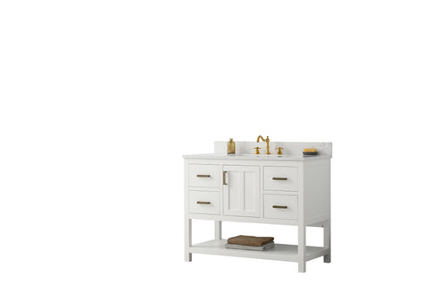 Henry 42" Modern Style Vanity with Carrara White Top - White