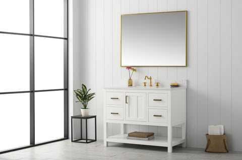 Henry 42" Modern Style Vanity with Carrara White Top - White