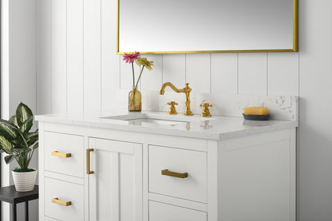 Henry 42" Modern Style Vanity with Carrara White Top - White