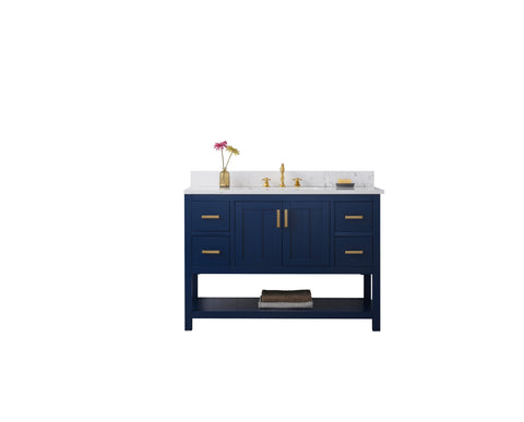 Henry 48" Modern Style Vanity with Carrara White Top - Blue