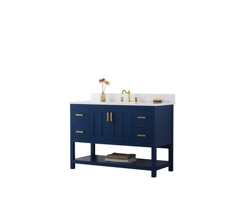 Henry 48" Modern Style Vanity with Carrara White Top - Blue