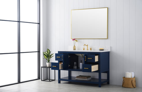 Henry 48" Modern Style Vanity with Carrara White Top - Blue